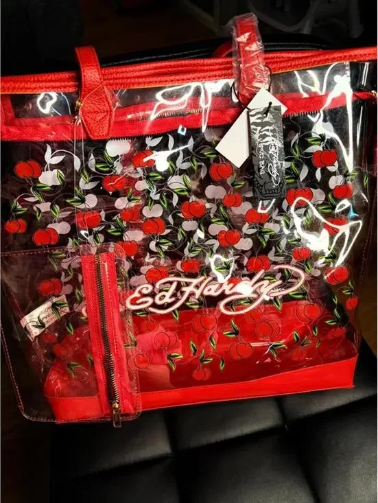 Ed Hardy Clear Cherry Tote Bag Large PVC Swim Beach Bag w Pouch NWT Y2K - Picture 7 of 9